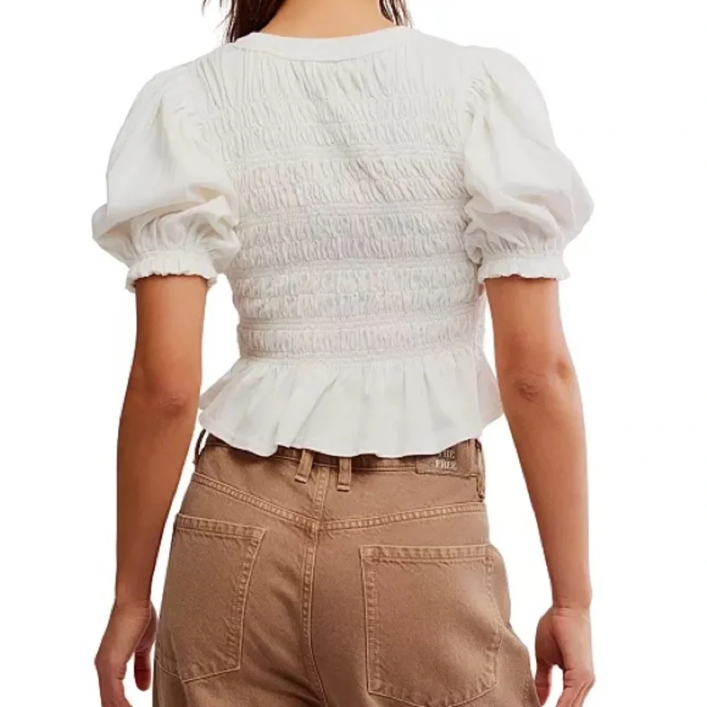 NWOT Free People cotton maxey puff sleeve peplum top